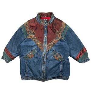 Vintage 90s Two Twenty Denim Jacket Women’s 3x Patchwork Aztec Southwest